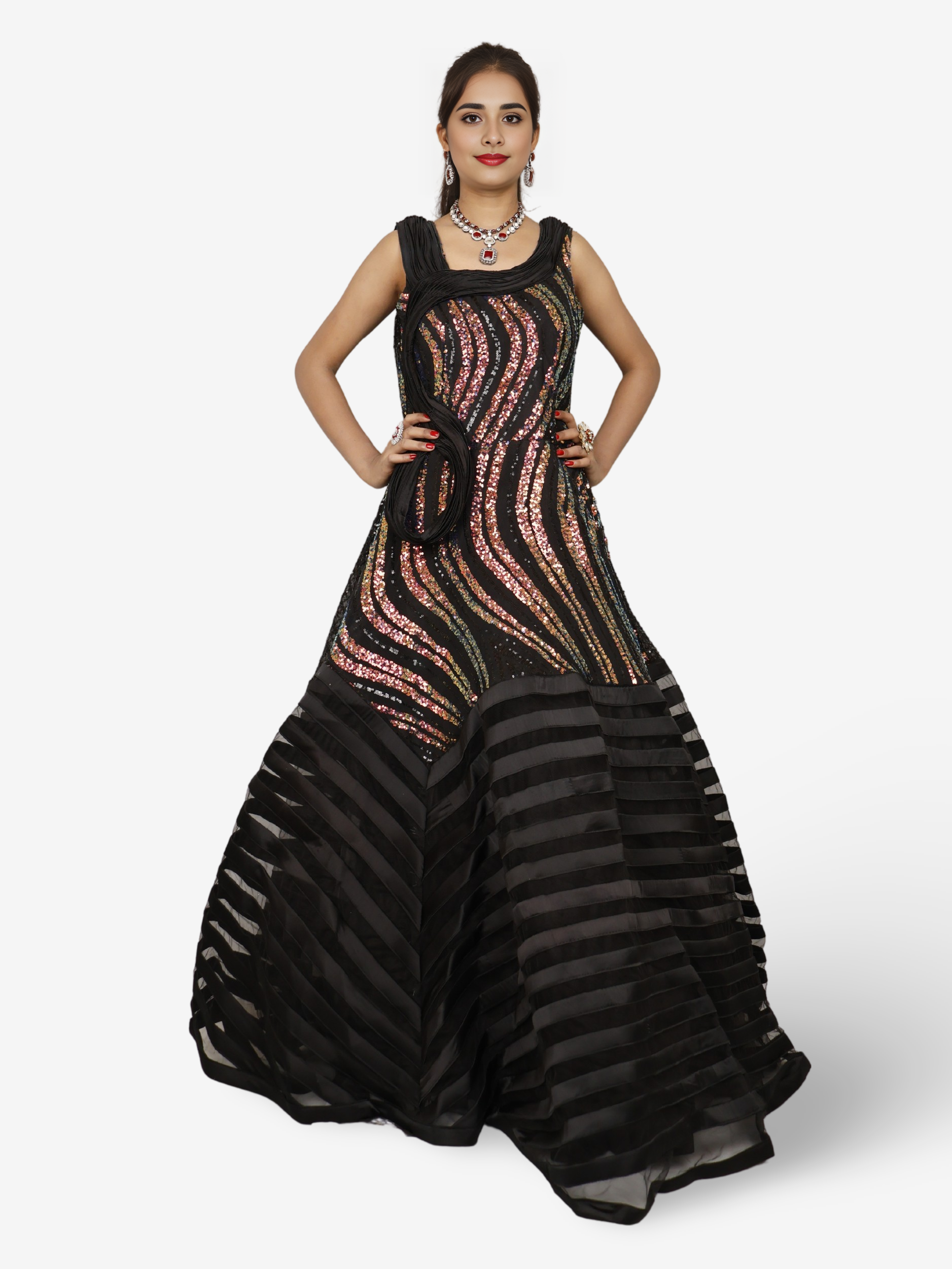 Gown with heavy Rose Gold & Gold Sequin Work-3