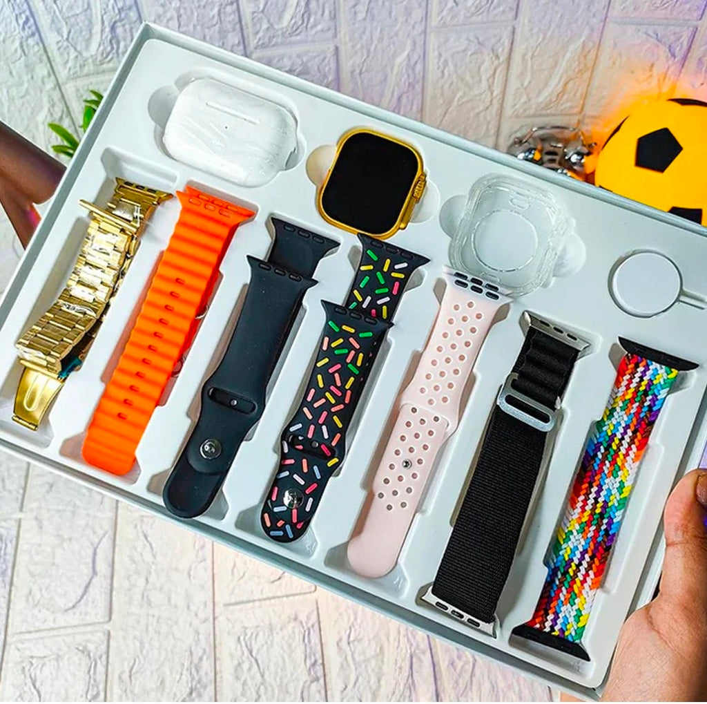 10-in-1 Ultra 2 Bluetooth Calling Smartwatch Combo Set with 7 Stylish Straps & Wireless Earbuds – Unisex